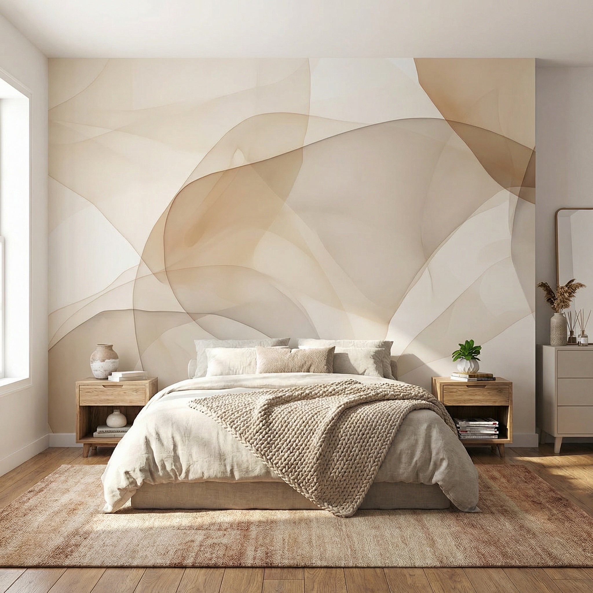 Elevate your space with 3D Soft Harmony Layers wallpaper, blending soft beige tones and fluid abstract forms for a refined and contemporary look.