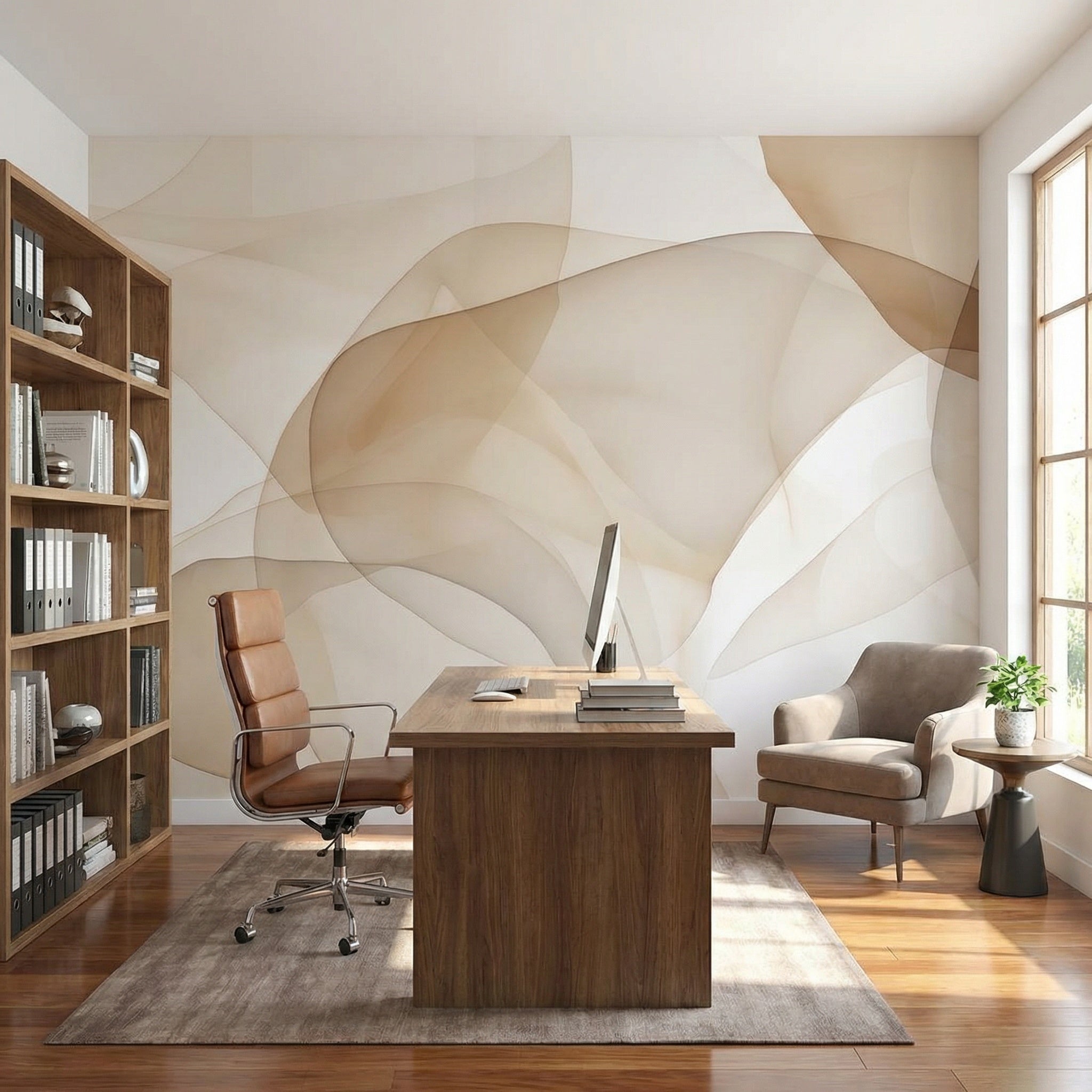 Elevate your space with 3D Soft Harmony Layers wallpaper, blending soft beige tones and fluid abstract forms for a refined and contemporary look.