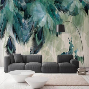 3D Wallpaper Blue Feather Abstract for Wall Covering