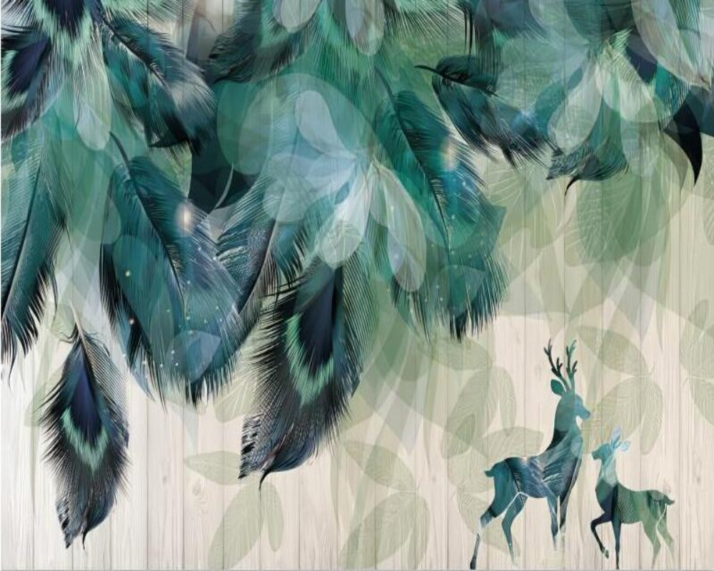 3D Wallpaper Blue Feather Abstract for Wall Accent