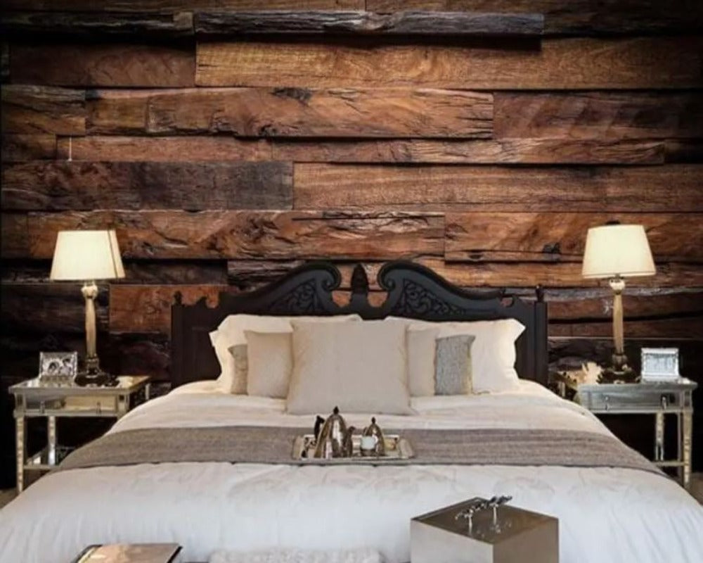 3D Wallpaper Dark Retro Nostalgic Wood Stripe 