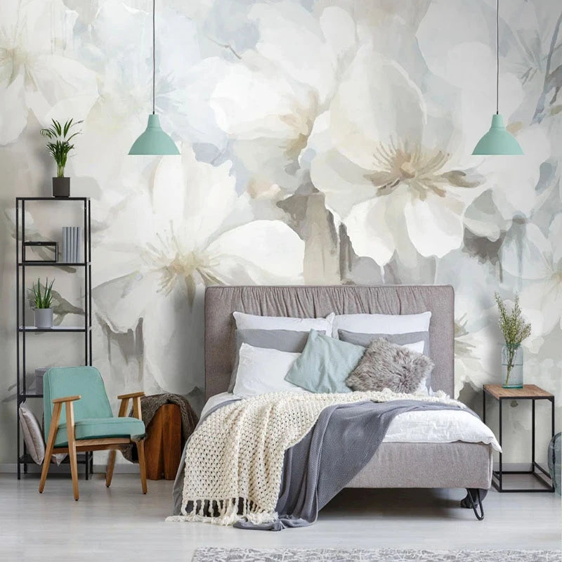 3D Wallpaper White Flower Design for Bedroom Wallpaper