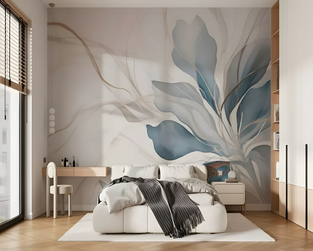 3D Wallpaper Misty Blue Petals 