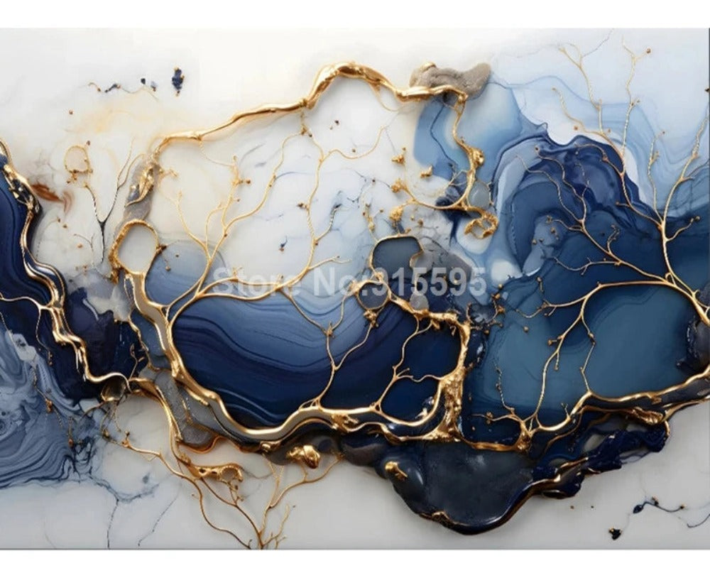 Modern Marble Golden Blue 3D Wallpaper SKU# WAL0437