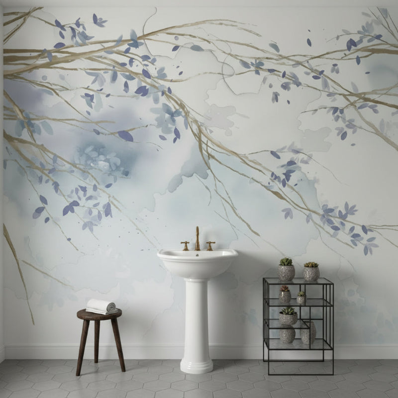 3D Wallpaper Minimalist Blue Floral