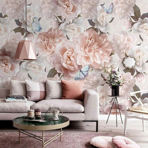 3D Wallpaper Flower with Butterfly Design for Wall Covering
