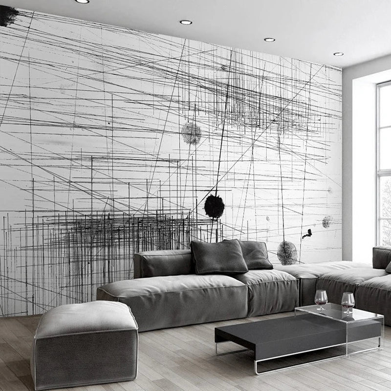 Wallpaper Abstract White & Black Stripe Lines for Living Room Wall Covering