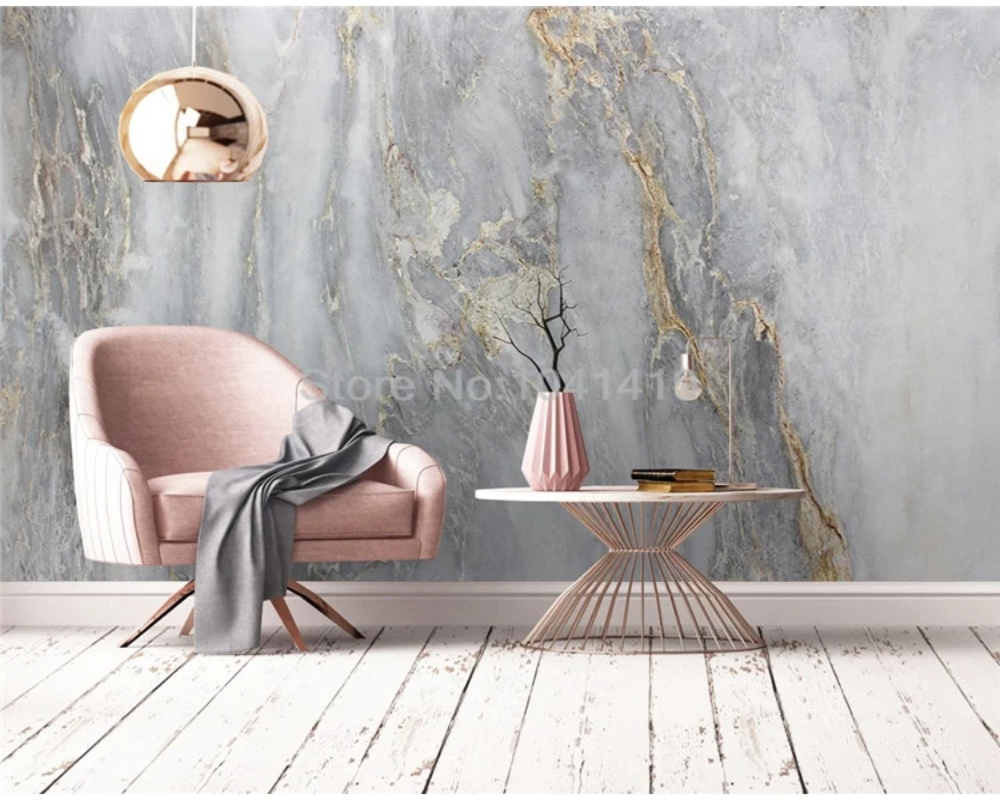 3D Wallpaper Golden Gray River Marble