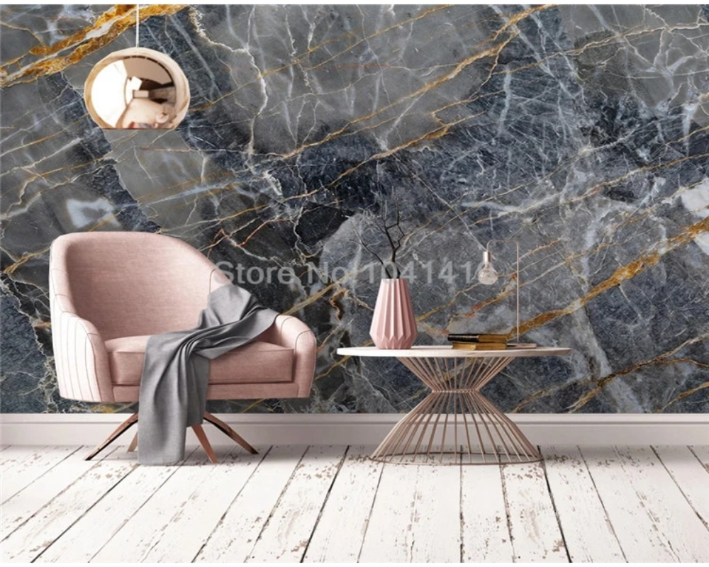 3D Wallpaper Gold Mystic Blues Marble