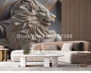 3D Wallpaper Stone Casted Rustic Lion SKU# WAL0447