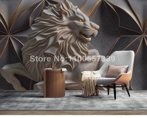3D Wallpaper Stone Casted Rustic Lion SKU# WAL0447
