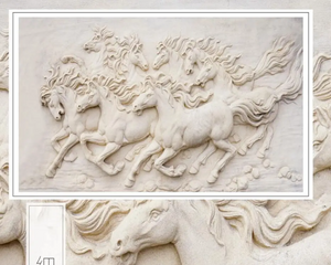 3D Wallpaper Stone Cast Running Stallions SKU# WAL0448