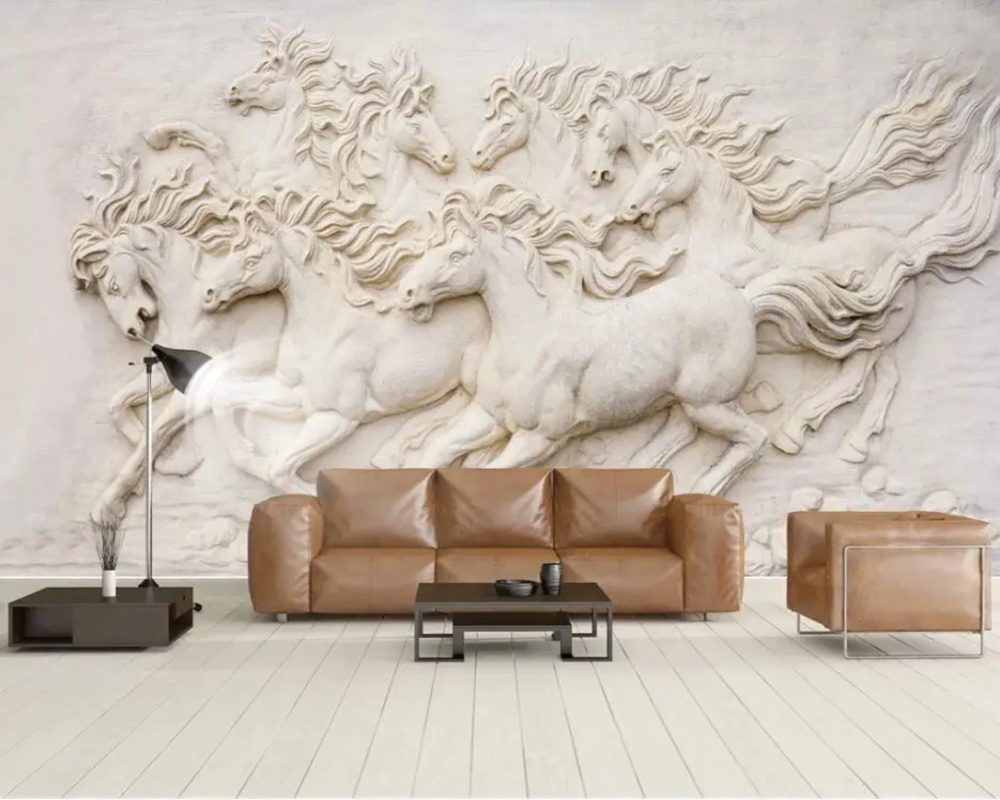 3D Wallpaper Stone Cast Running Stallions SKU# WAL0448