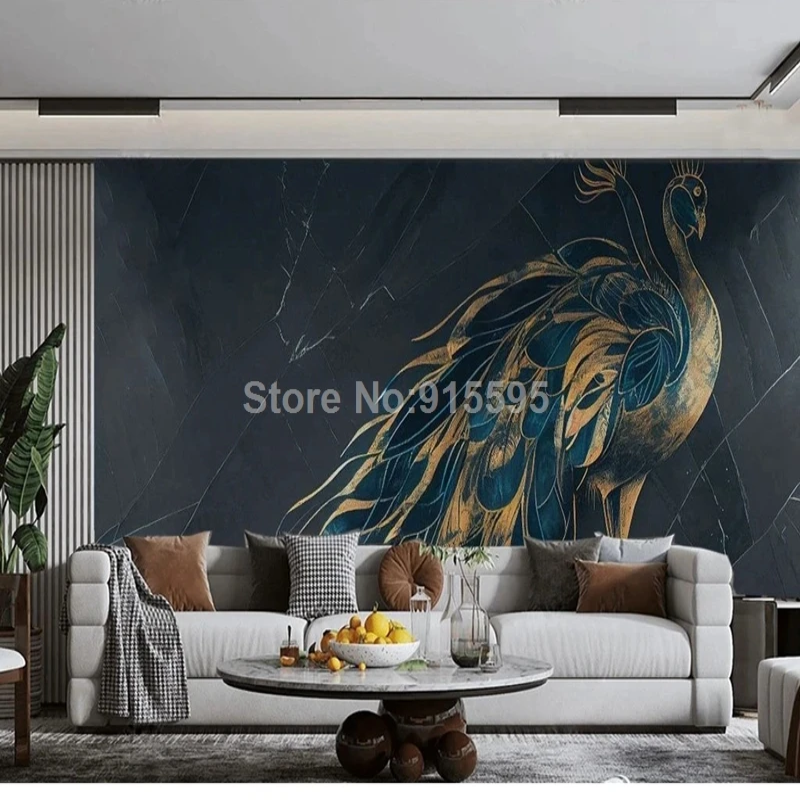 3D Wallpaper Golden Peacock Mystery