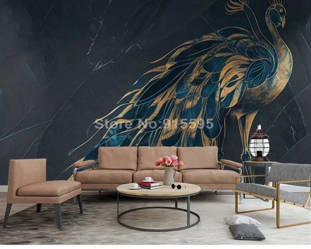 3D Wallpaper Golden Peacock Mystery