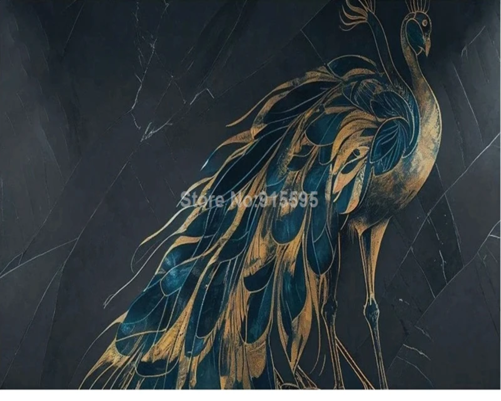 3D Wallpaper Golden Peacock Mystery