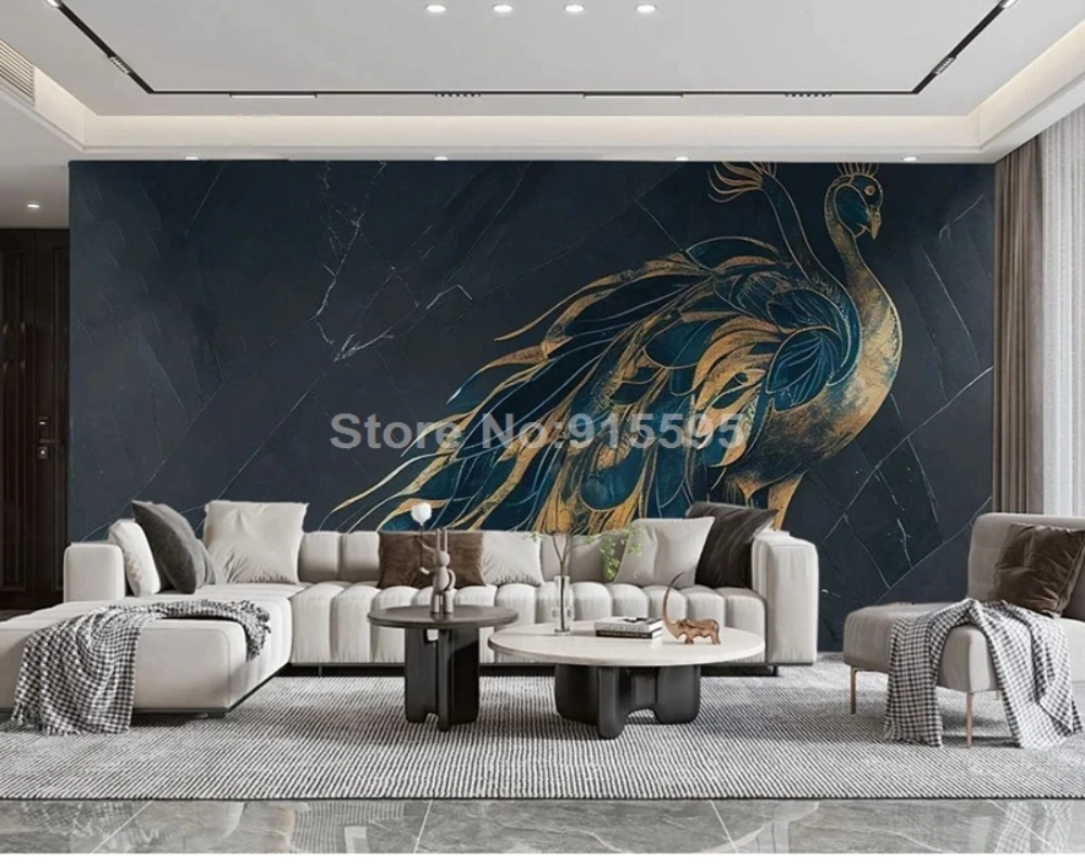 3D Wallpaper Golden Peacock Mystery
