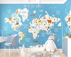 3D Wallpaper Kids Wall World Map  SKU# WAL0483