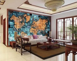 3D Wallpaper Stone Glass World Map SKU# WAL0484