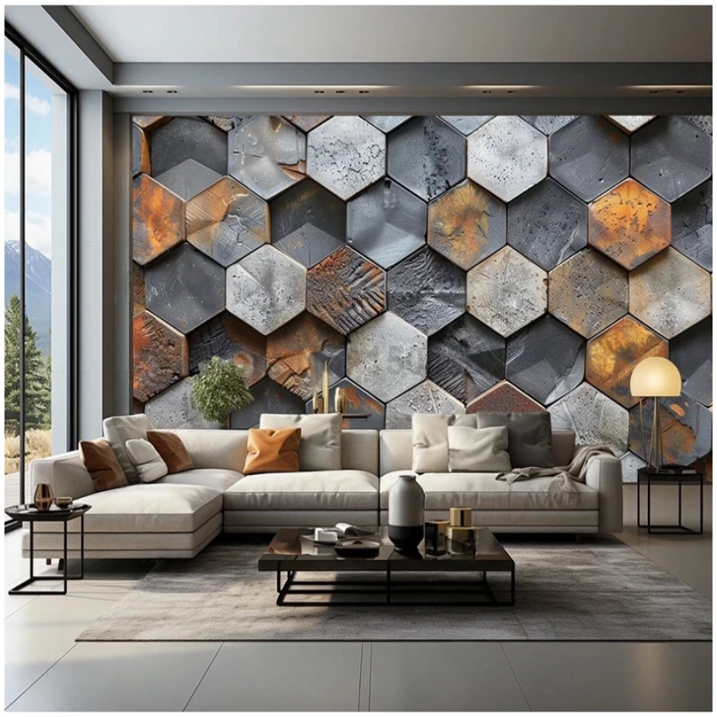 3D Wallpaper Hexastone Cement