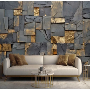 3D Wallpaper Gold and Gray Brick SKU# WAL0493