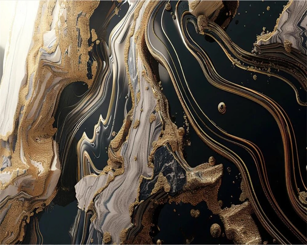 3D Wallpaper Black & Gold Classic Marble 