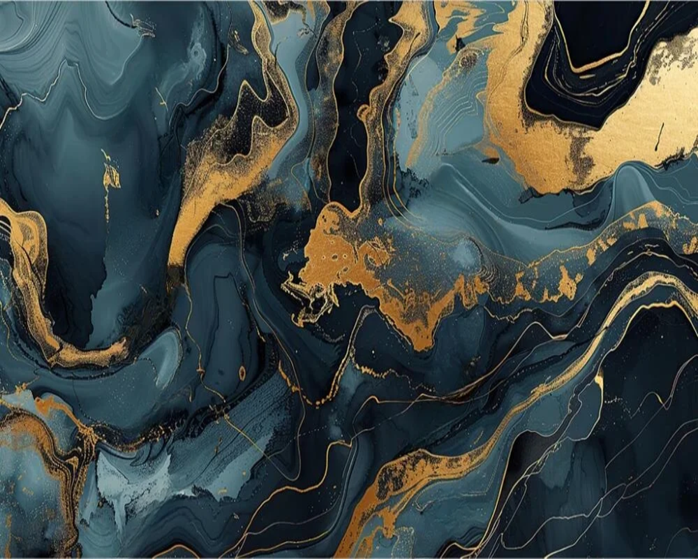 3D Wallpaper Ocean Aqua Gold II Marble