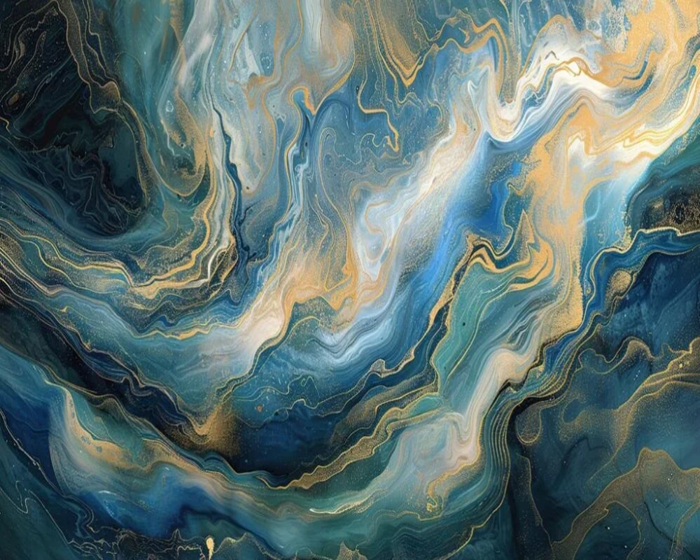 3D Wallpaper Ocean Aqua Gold V Marble