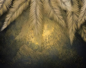 3D Wallpaper Mystic Gold Feathers SKU# WAL0507
