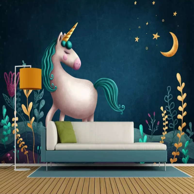 3D Wallpaper Blue Unicorn for Nursery