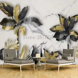 3D Wallpaper Modern Black & Gold Marble