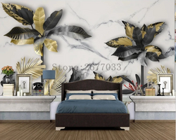 3D Wallpaper Modern Black & Gold Marble