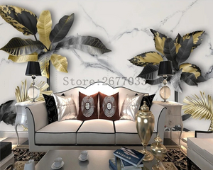 3D Wallpaper Modern Black & Gold Marble