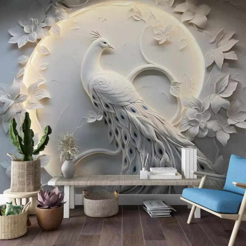 3D Wallpaper Modern Peacock 