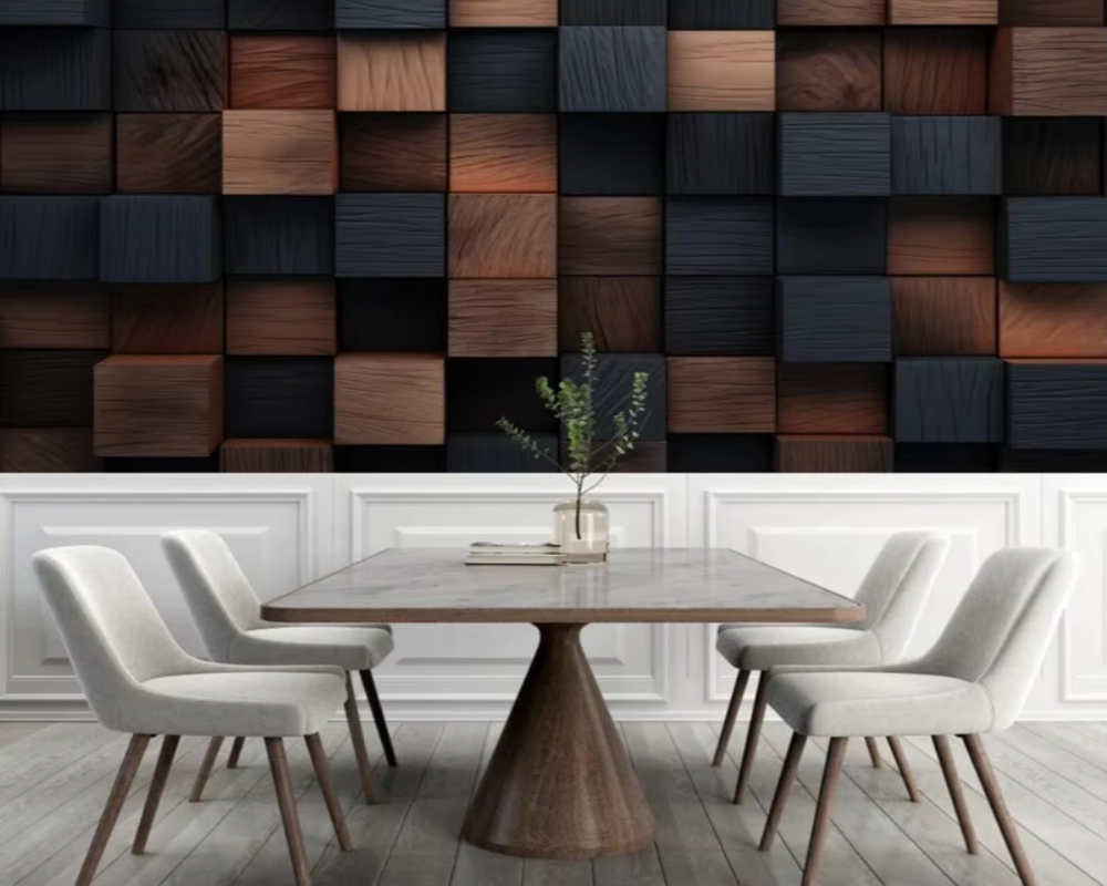 3D Wallpaper Modern Square Antique Wood