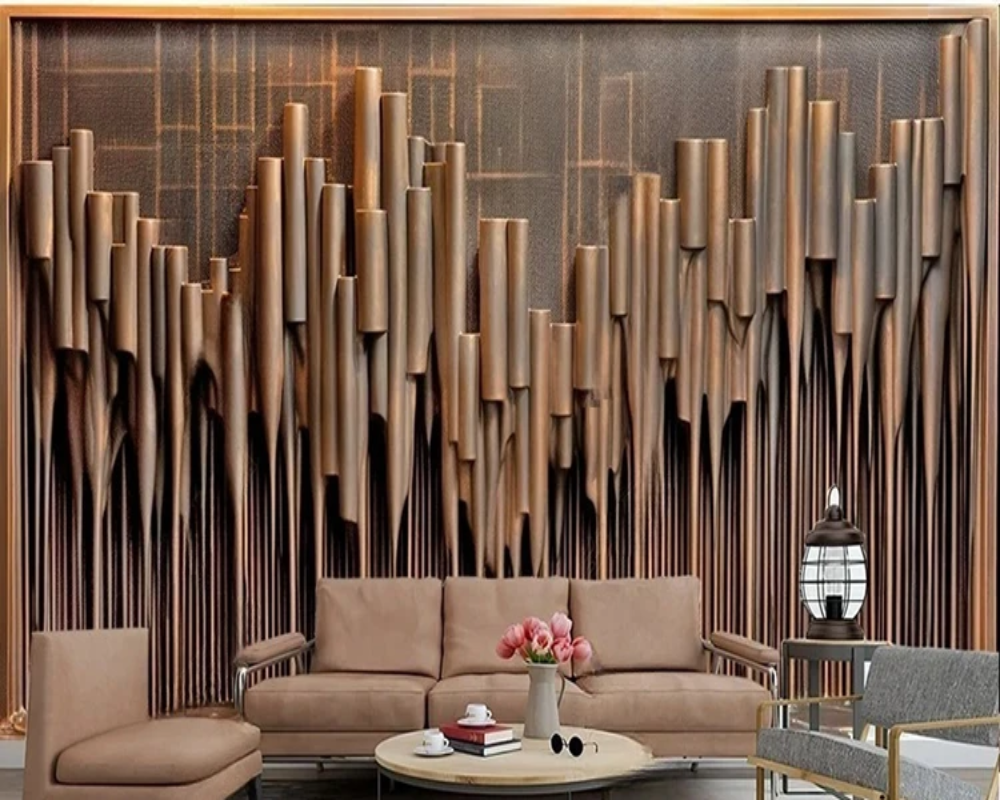 3D Wallpaper Fluted Wood Pipes SKU# WAL0732