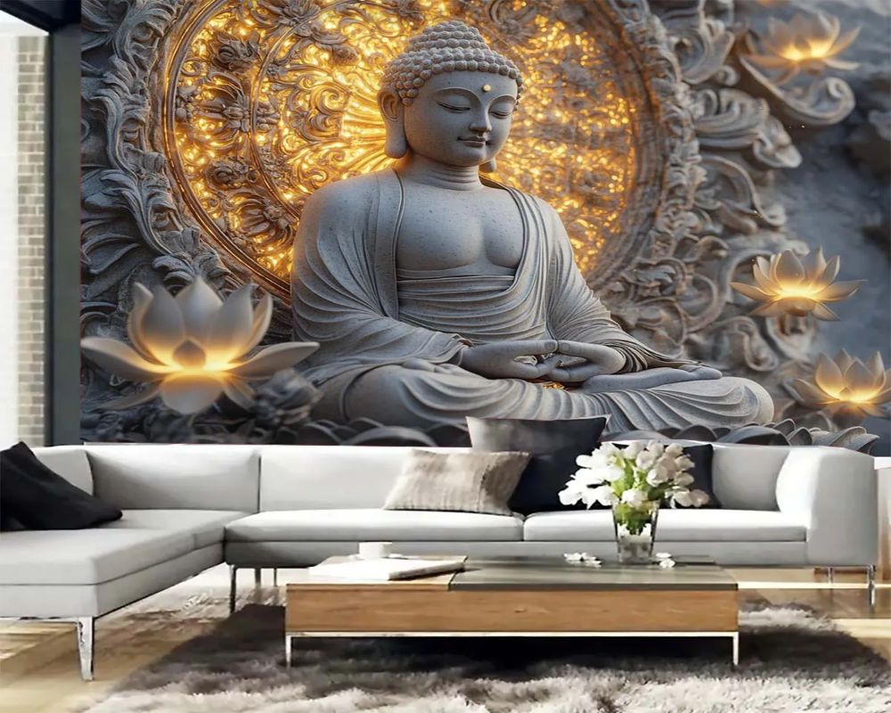 3D Wallpaper Glowing Serene Buddha SKU# WAL0747