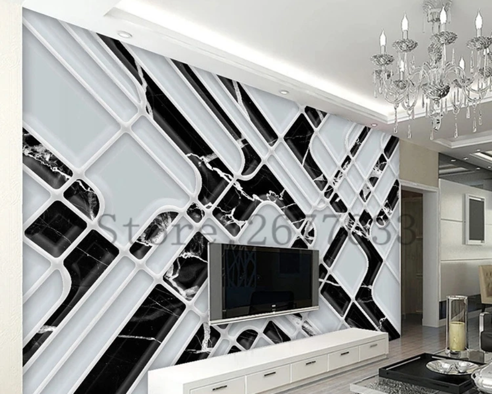 3D Wallpaper Monochrome Marble Geometry SKU# WAL0751