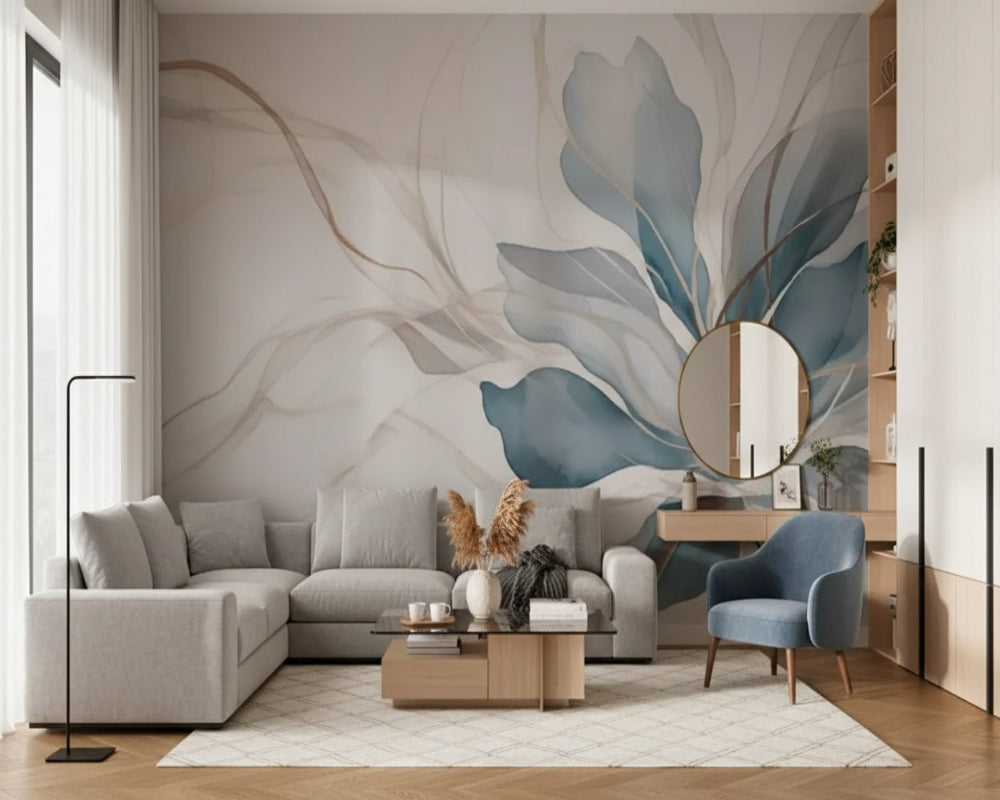 3D Wallpaper Misty Blue Petals 