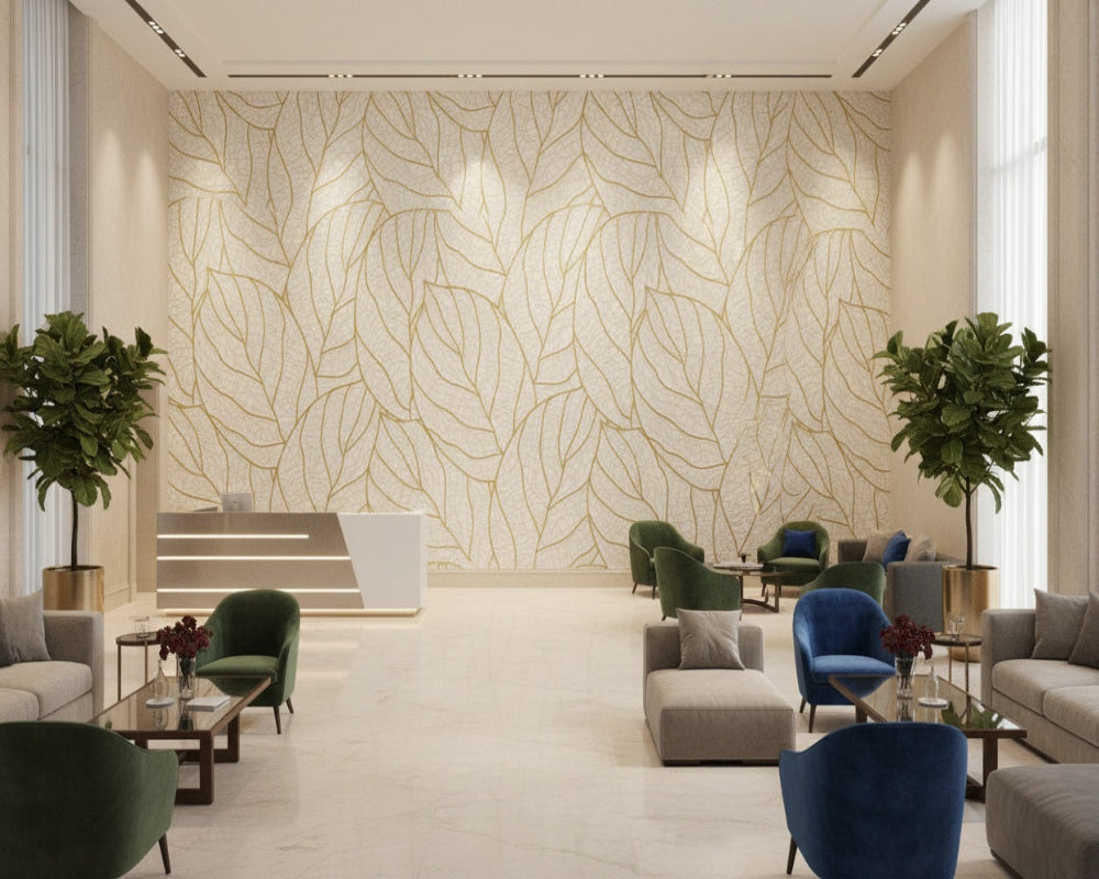 3D Wallpaper Golden Leaf Luxe