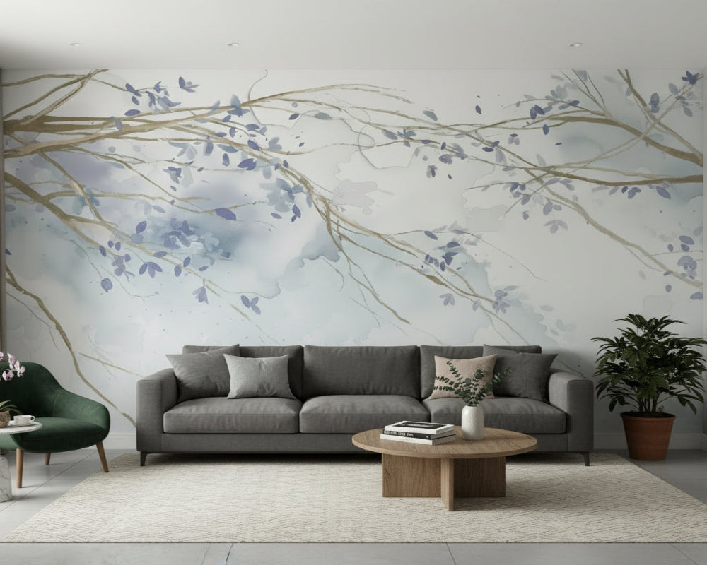3D Wallpaper Minimalist Blue Floral