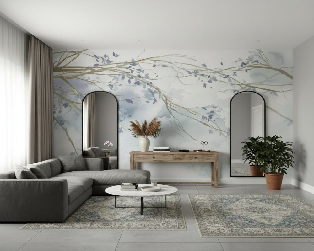 3D Wallpaper Minimalist Blue Floral