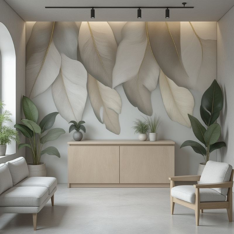 3D Wallpaper Whispering Leaves