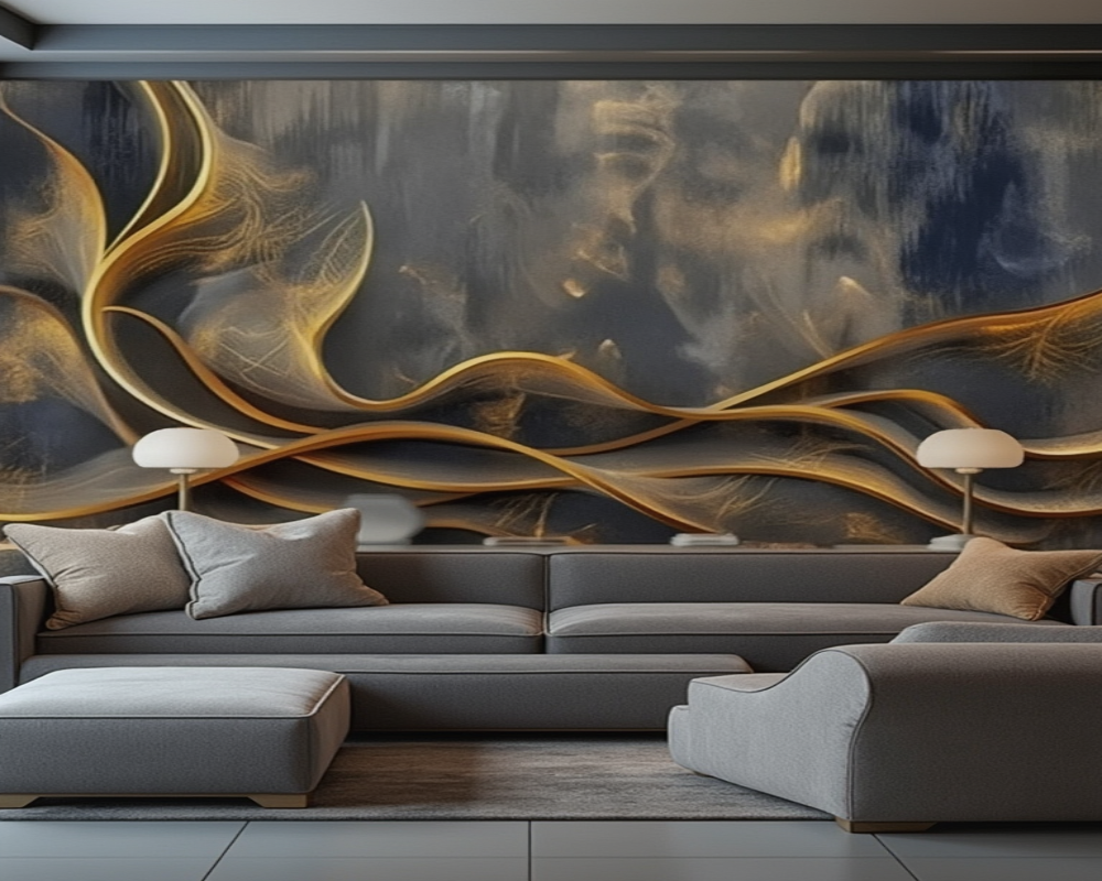 3D Wallpaper Golden Waves
