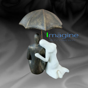 Umbrella Couple Stonecast Figurine for Art Collection