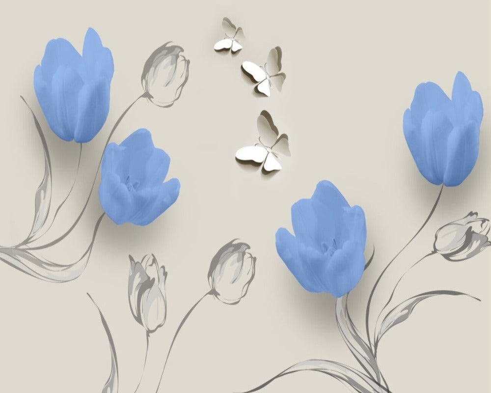 Floral Inspired 3D Wallpaper Tulip Butterfly
