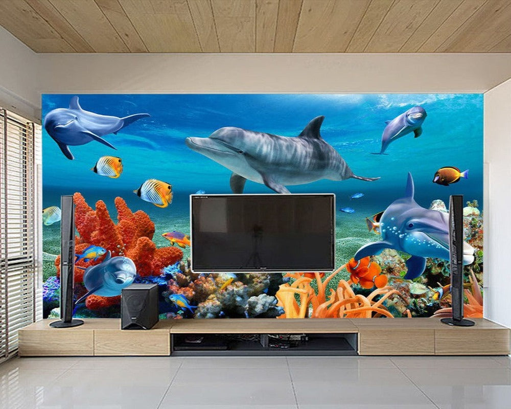 3D Wallpaper Dolphin Aquarium SKU#WAL0152