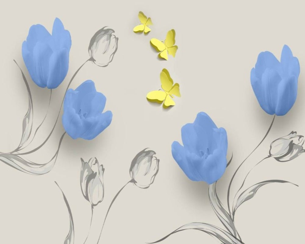 Floral Inspired 3D Wallpaper Tulip Butterfly