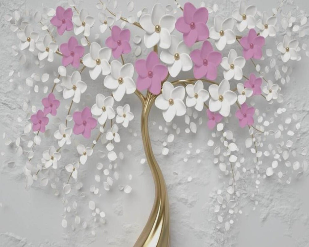 3D Wallpaper Golden White Tree