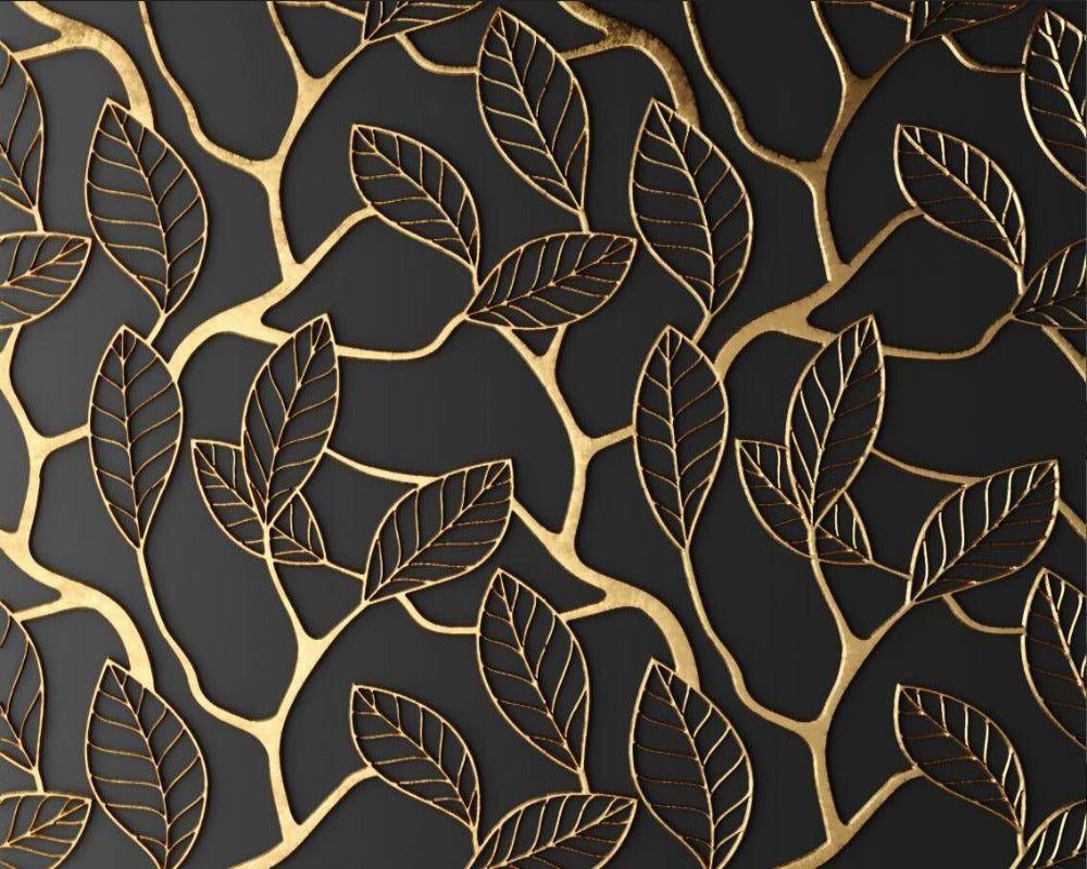 3D Wallpaper Golden Tree Leaves